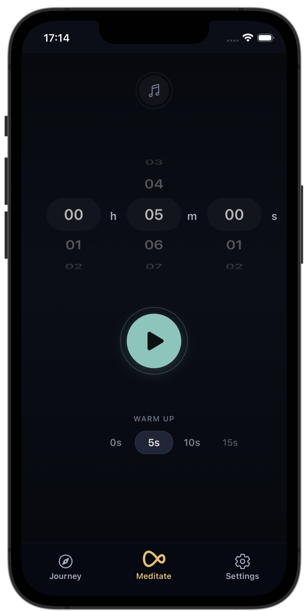 The Meditation Timer app showing the meditation timer screen